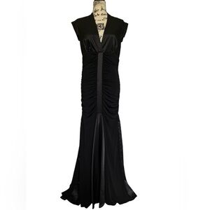 Vintage Bari Jay Black Formal Maxi Dress Gown Mermaid Skirt Size 12 Ruched Lined